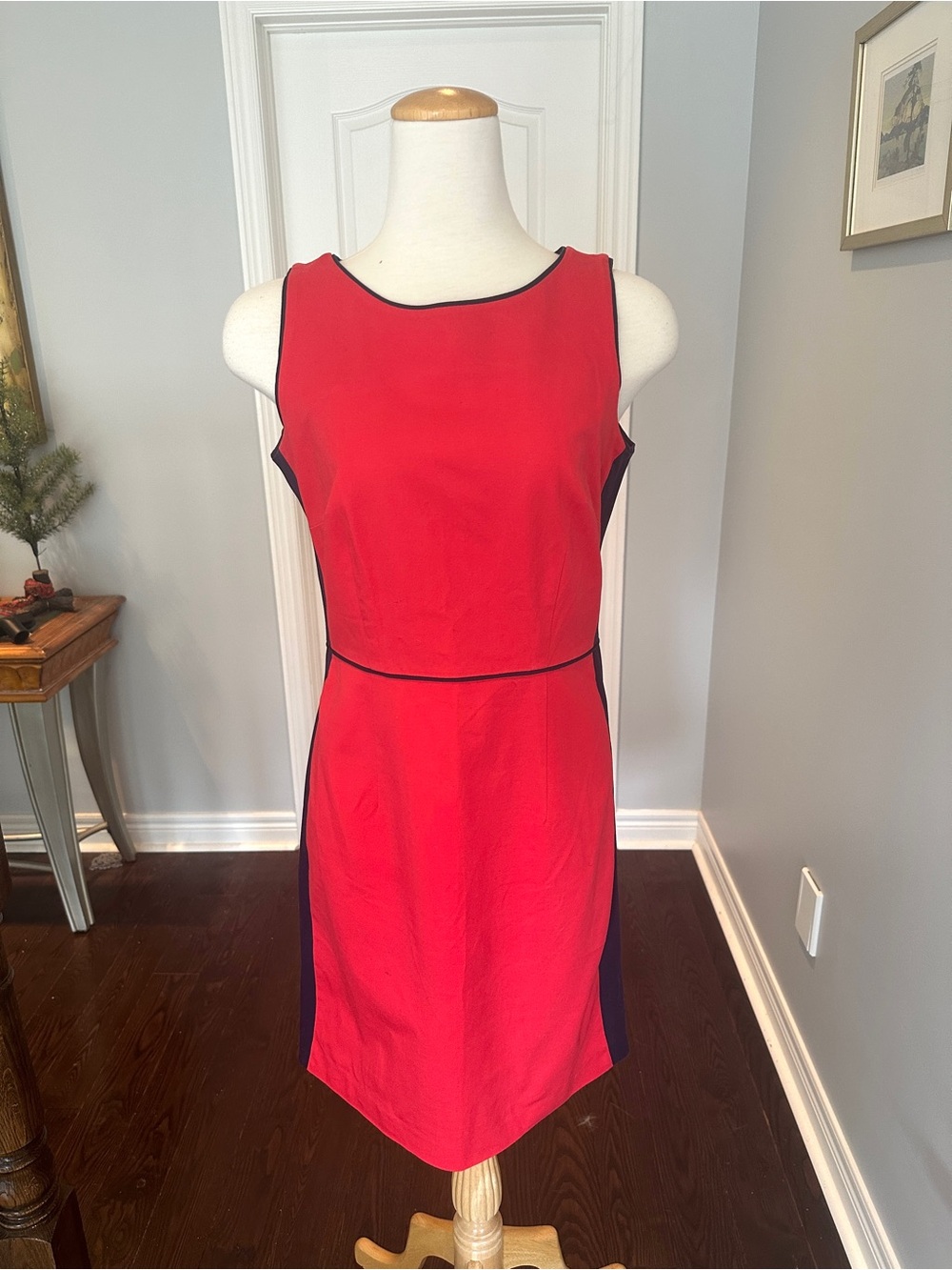 Tommy Hilfiger Red Sheath Dress with Navy Blue Side Panels - Size 6 - Picture 4 of 11